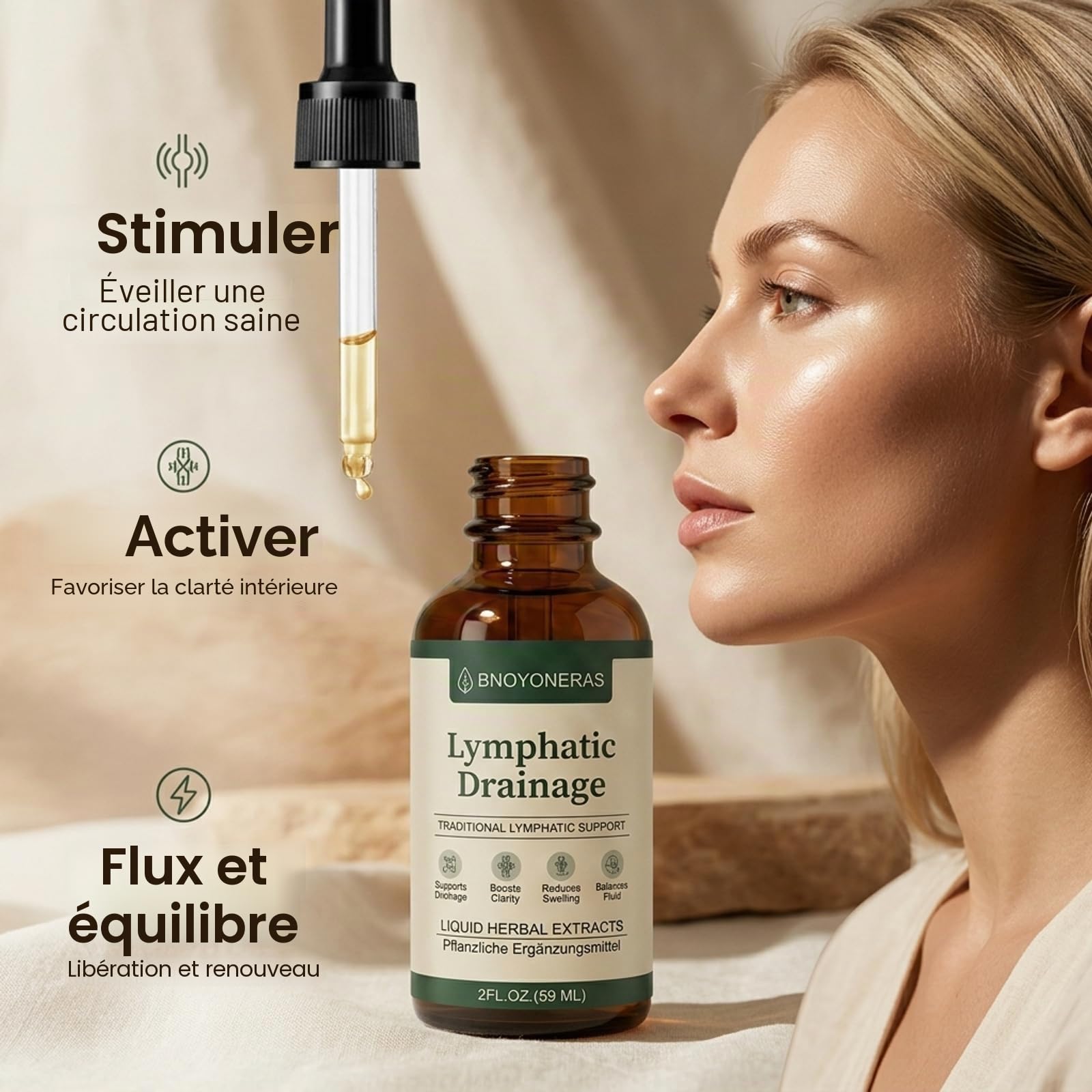 Goutte Drainage Lymphatique, Lymphatique Gouttes, Lynae Drainant Lymphatique, 100% naturel, hautement dosée, végétalien, drainage lymphatique pour hommes et femmes, 60 ml（3）
