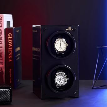 MOZSLY Double Watch Winder for Automatic Watches Fit Man Women Slef Winding Box Case with Quiet Motor 12 Rotation Modes Setting Piano Painting Brown