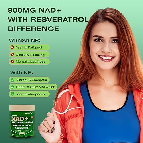Miniatura 4 de NAD+ nicotinamida ribósido 900 mg con resveratrol y quercetina, suplemento liposomal, 80 cápsulas, 4 botellas, apoya la energía celular, el