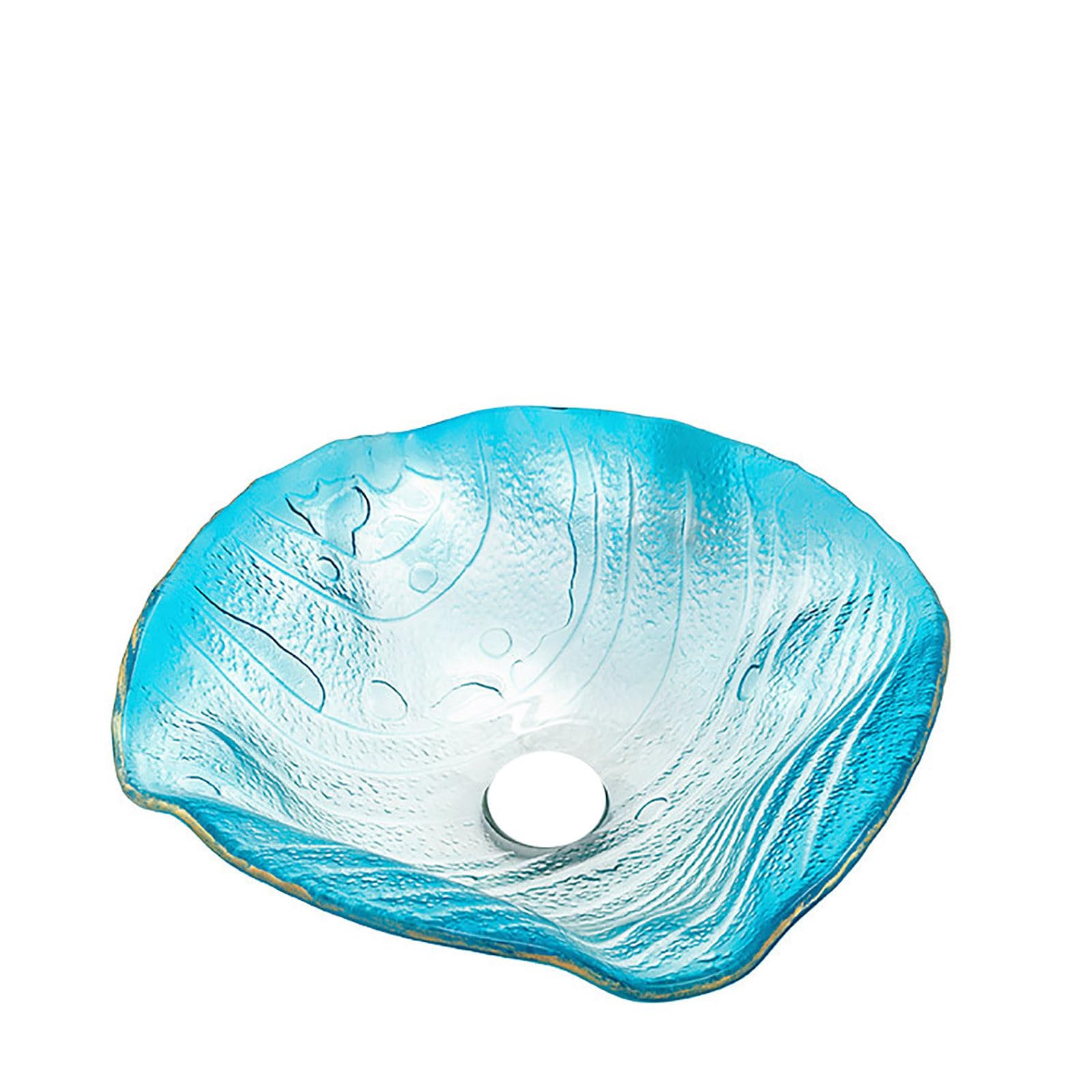 Blue Luxury Decorative Basin,Counter Washing Bowl Basin, Bathroom Artistic Glass Basin,12L Modern Tempered Vessel Sink