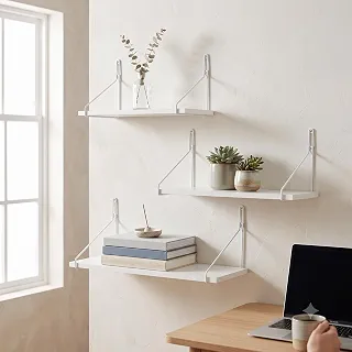 Kit 3 Prateleiras de Parede com Suporte Aramado,Pinus ou MDF, Decorativa, livros e Vasos, Ideais para Quarto, Sala e Cozinha, Banheiro (Branco/Branco, 40x20)