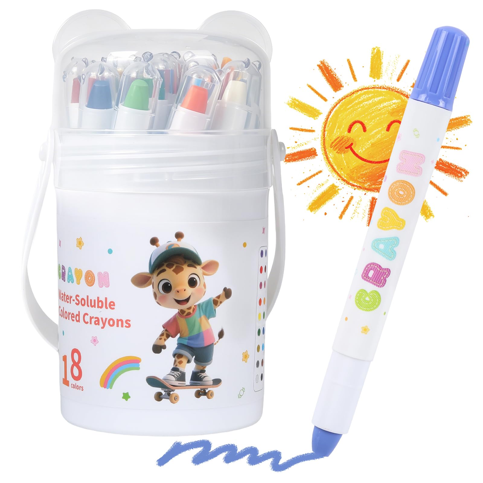 Reenwee 18 Colors Washable Crayons for Kids Twistable Design for Toddlers