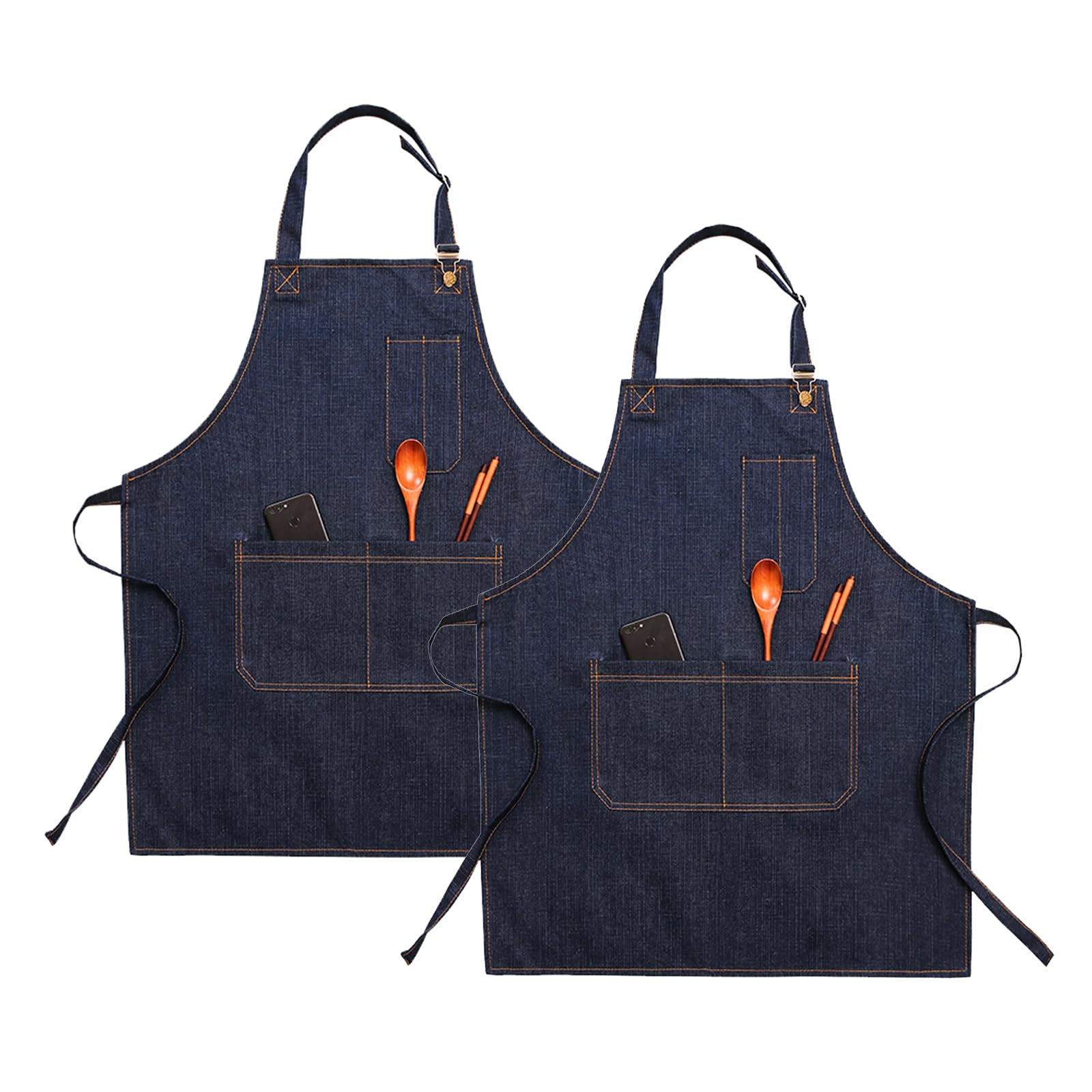Fartuchy do pieczenia, 2-częściowy fartuch kucharski z kieszeniami, regulowany na szelkach, unisex, dżinsowy do domu, kuchni, ogrodu, sztuki malowania, niebieski(Blue)