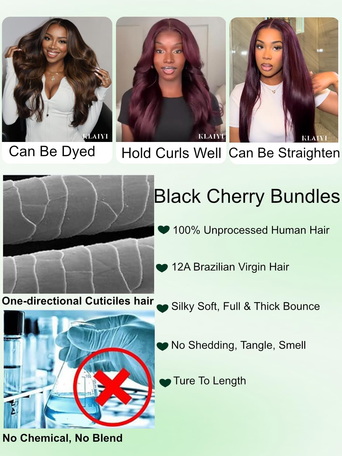 KLAIYI Black Cherry Body Wave Bundles Human Hair Weaves Unprocessed Real Virgin Hair Sew In Extensions 3 Bundles of 22 24 26Inch, Dark Burgundy Wine Red Colored 12A Loose Wave Double Wefts for Women