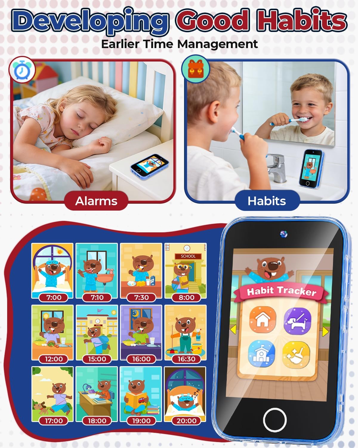 Kids Phone for Ages 3-8, 3.5" Touchscreen, Dual Camera, Educational Games, Music Player, No Calls/Internet, Birthday/Christmas Ideas for Boys Girls