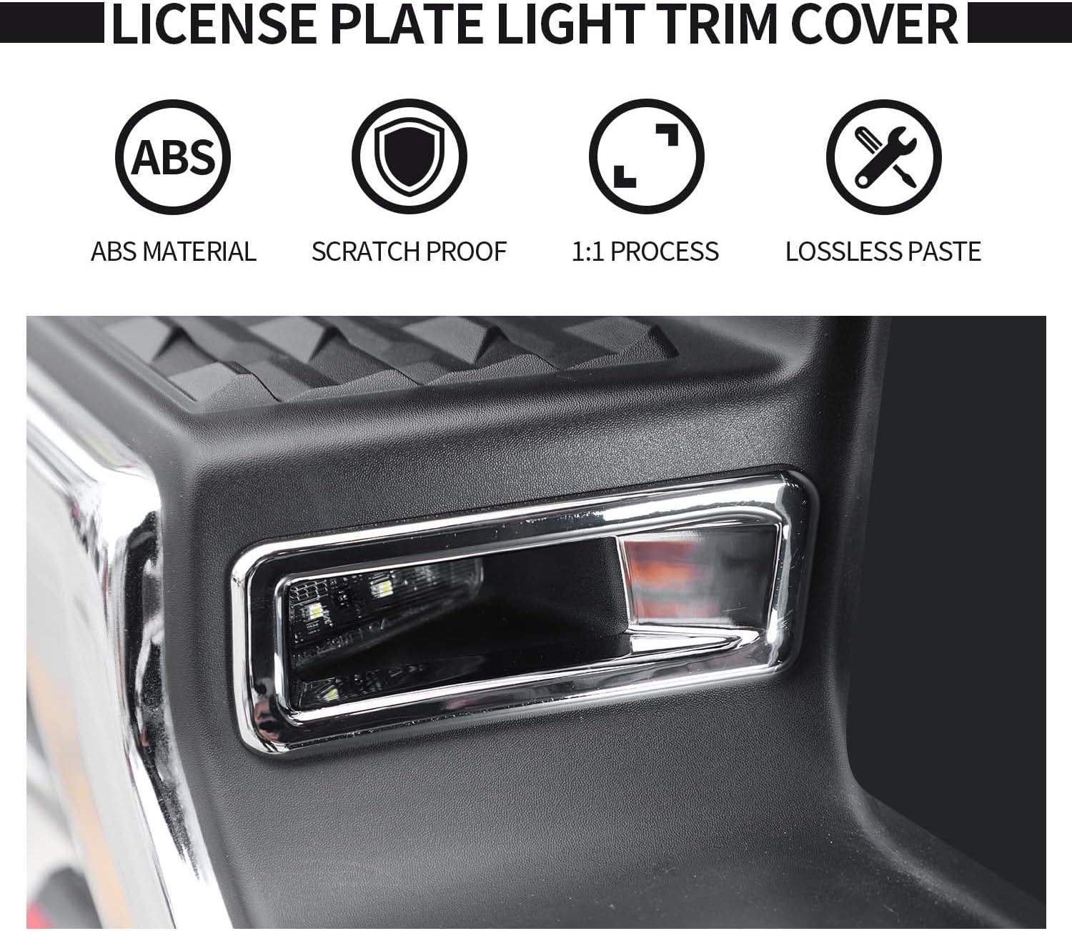 Voodonala Chrome Rear License Plate Lamp Cover Trim Decor Frame for Dodge Ram 1500 2018-2022