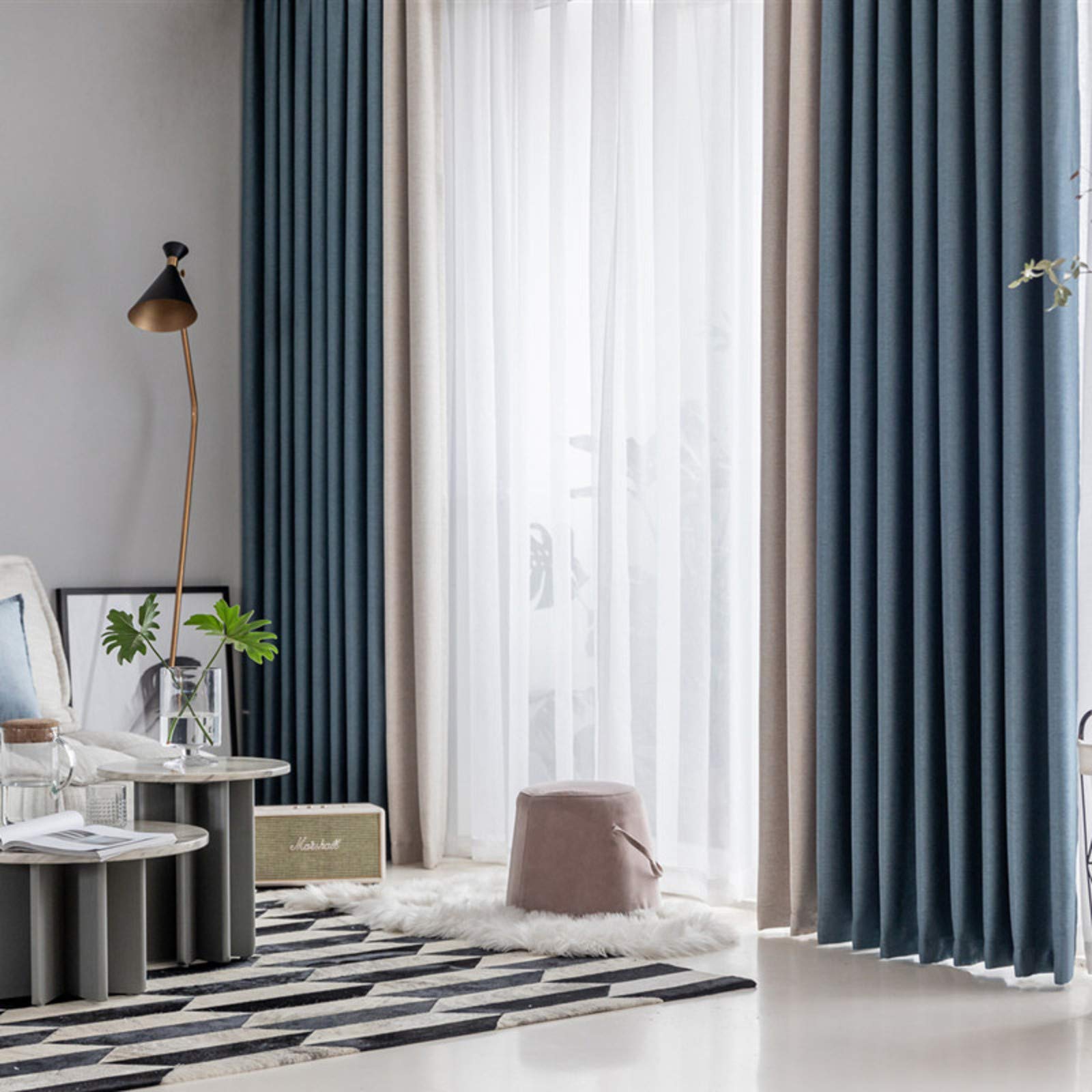 Yizc Keep Warm Draperies Thick Nordic Style,Blackout Grommet Window Curtain Curtains with Hooks,Blackout Curtain Double Layer for Living Room-Ii W400cm X L270cm