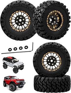 Rcarmumb RC 1.2in Truck Tires for 1/18 1/24 RC Crawler Car Trx4m Axial SCX24 FMS FCX24,4PCS RC Full Brass Beadlock Wheel Soft Rubber Tires Set