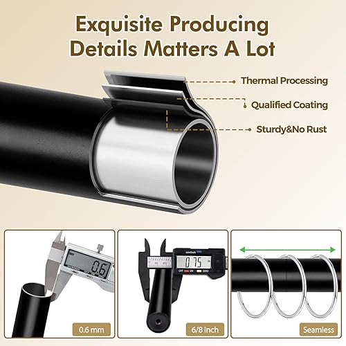 Miniatura 5 de Barras de cortina dobles negras para ventanas de 32 a 58 pulgadas, barra de cortina de oscurecimiento de habitación de 6/8 pulgadas, postes