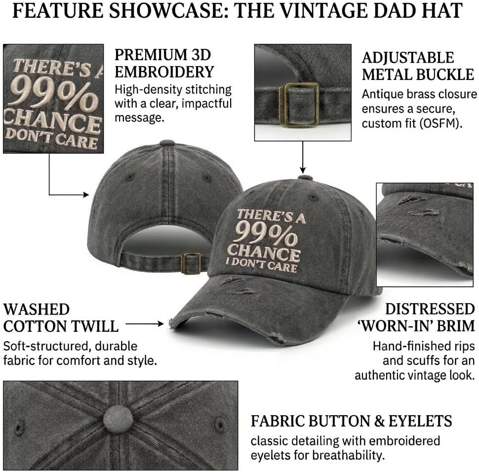 There's A 99% Chance I Don't Care Hat Men Funny Baseball Cap for Teens