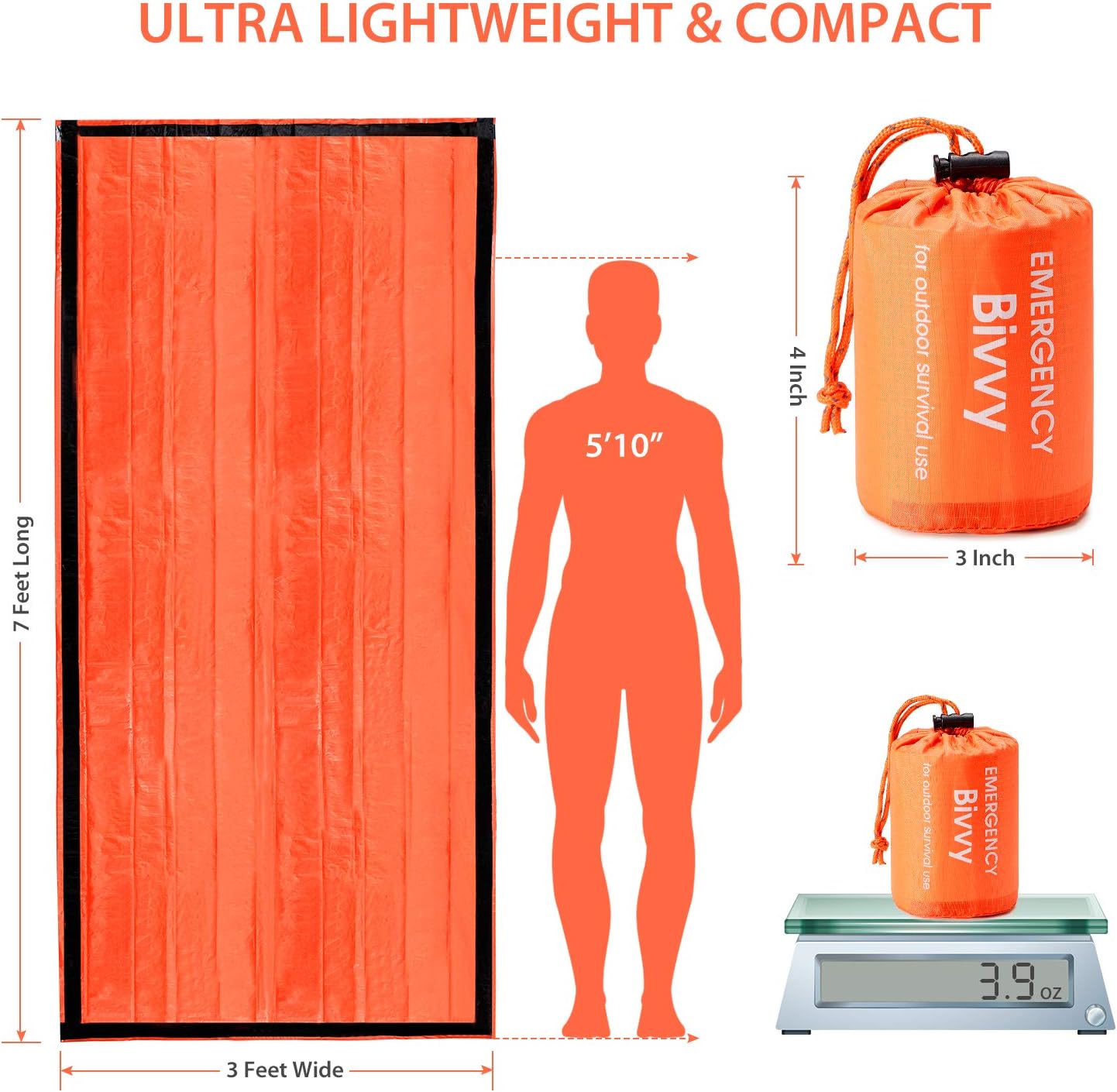 Esky Emergency Sleeping Bag, 2 Packs Ultra Waterproof Lightweight Thermal Bivy Sack, Survival Shelter Blanket Bags with Compass and Loud Survival Whistle, Portable Sack for Camping, Hiking, Outdoor : Sports & Outdoors