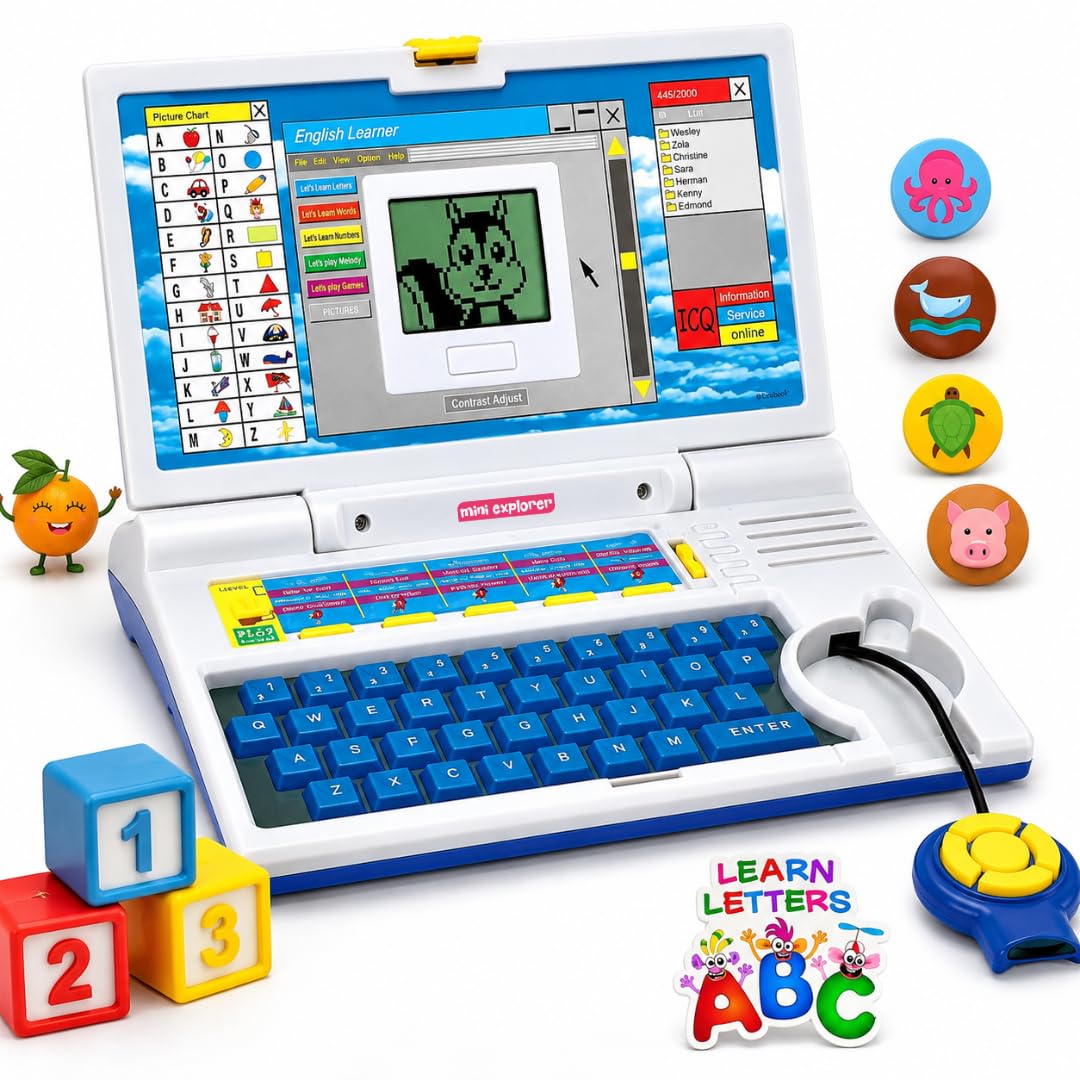 MiniExplorer Educational Computer Laptop Toy for Kids with Mouse |Toys for 2 - 5 Years Old Boys Girls| Learning Activity Alphabet, Letter, Words, Games & Music, Mathematics Logical Memory Tool - Blue-image-30