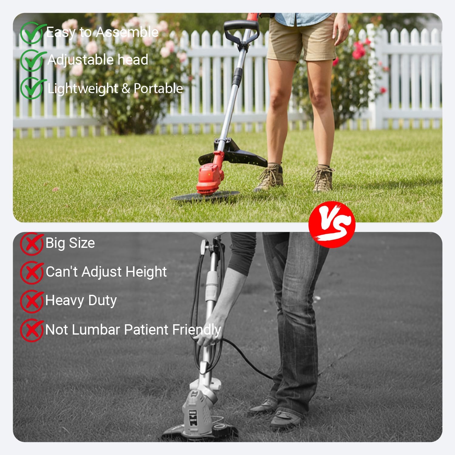 21V Electric Weed Wacker Cordless, Weed Eater Battery Powered with 2x3.0Ah Batteries & 3 Types Blades, Brushless Motor Weed Trimmer Cordless Grass Trimmer for Lawn Garden Work (Red) - Image 3