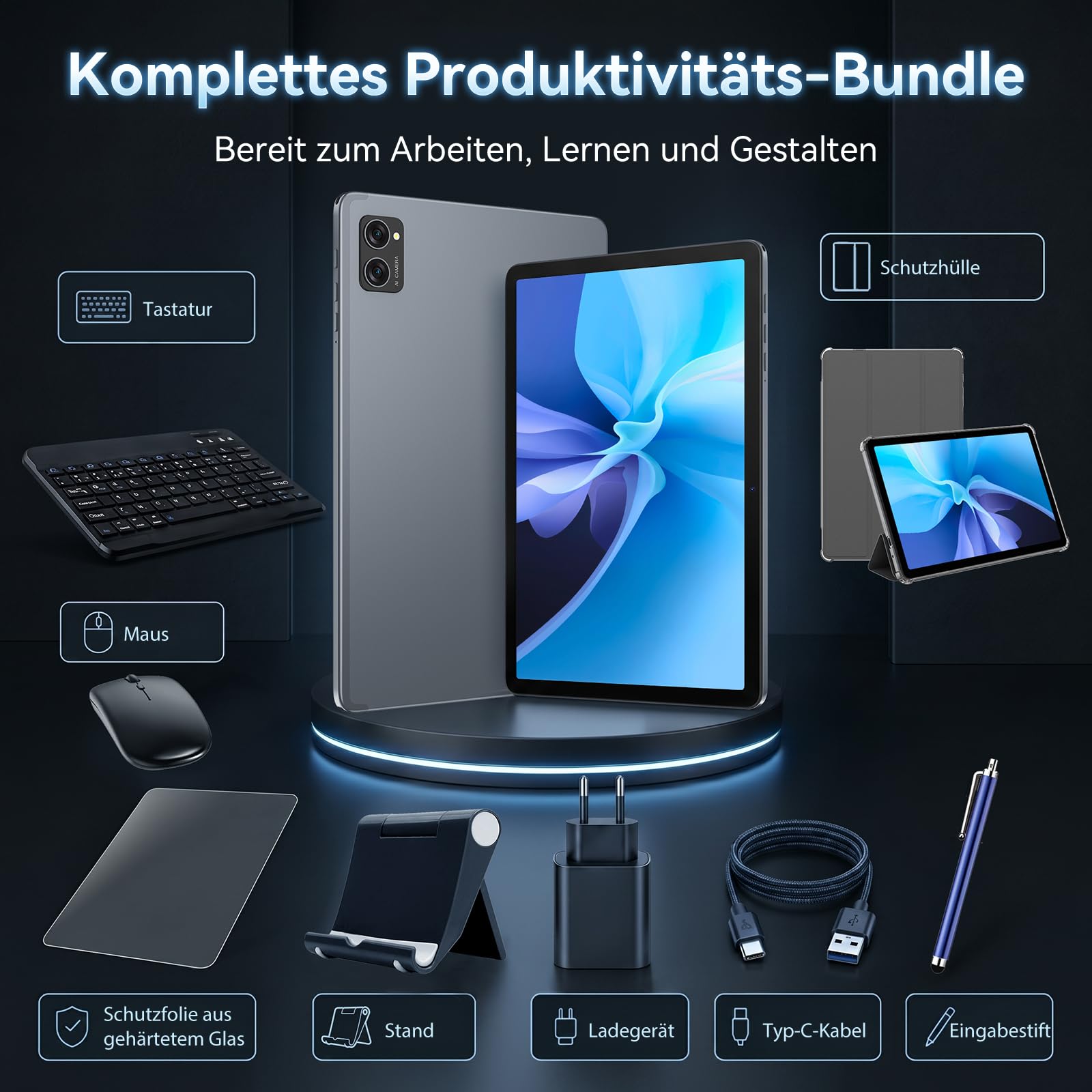 TABWEE Android 16 Tablet mit Tastatur und Stift, 24 GB+256 GB (2 TB TF) | Ideal für Studium und Home-Office, Octa-Core, Gemini AI, Widevine L1, 10 Zoll Tablet, Face ID, GPS (4 Jahre Garantie)