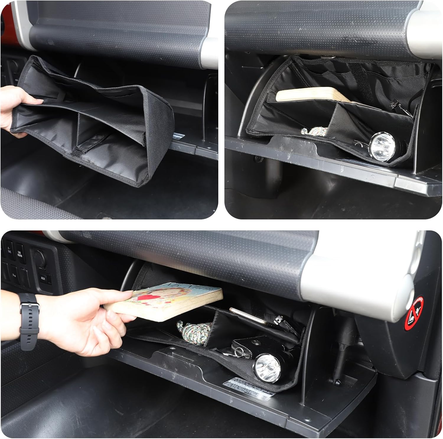 LLKUANG Car Glove Box Organizer Compatible with Toyota FJ Cruiser 2007-2021,Foldable Glove Box Dividers Insert Organizer Bag,Oxford Cloth Glove Box Compartment Organizer,Space-Saving Accessory