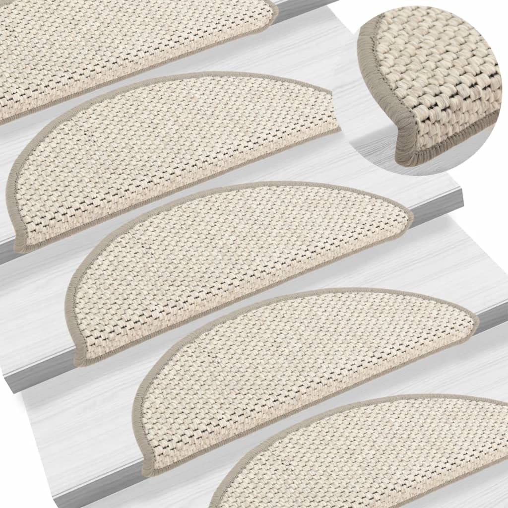 vidaXL 15x Self-adhesive Stair Mats Sisal-Look Decoration Protector Stair Rug Tread Mat Non Slip Floor Carpet Covering Home Indoor Beige