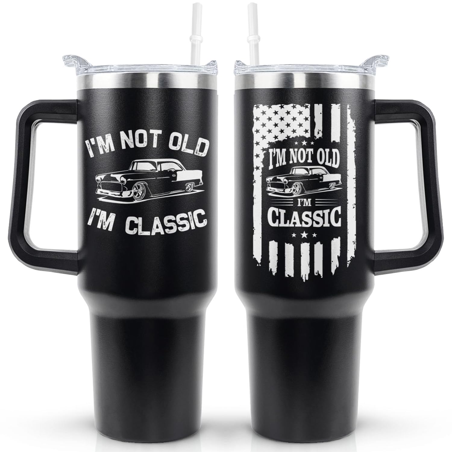 I'm Not Old I'm Classic 40 OZ Tumbler Cup Fathers Day Birthday Christmas Gifts for Men Coffee Mug with Handle