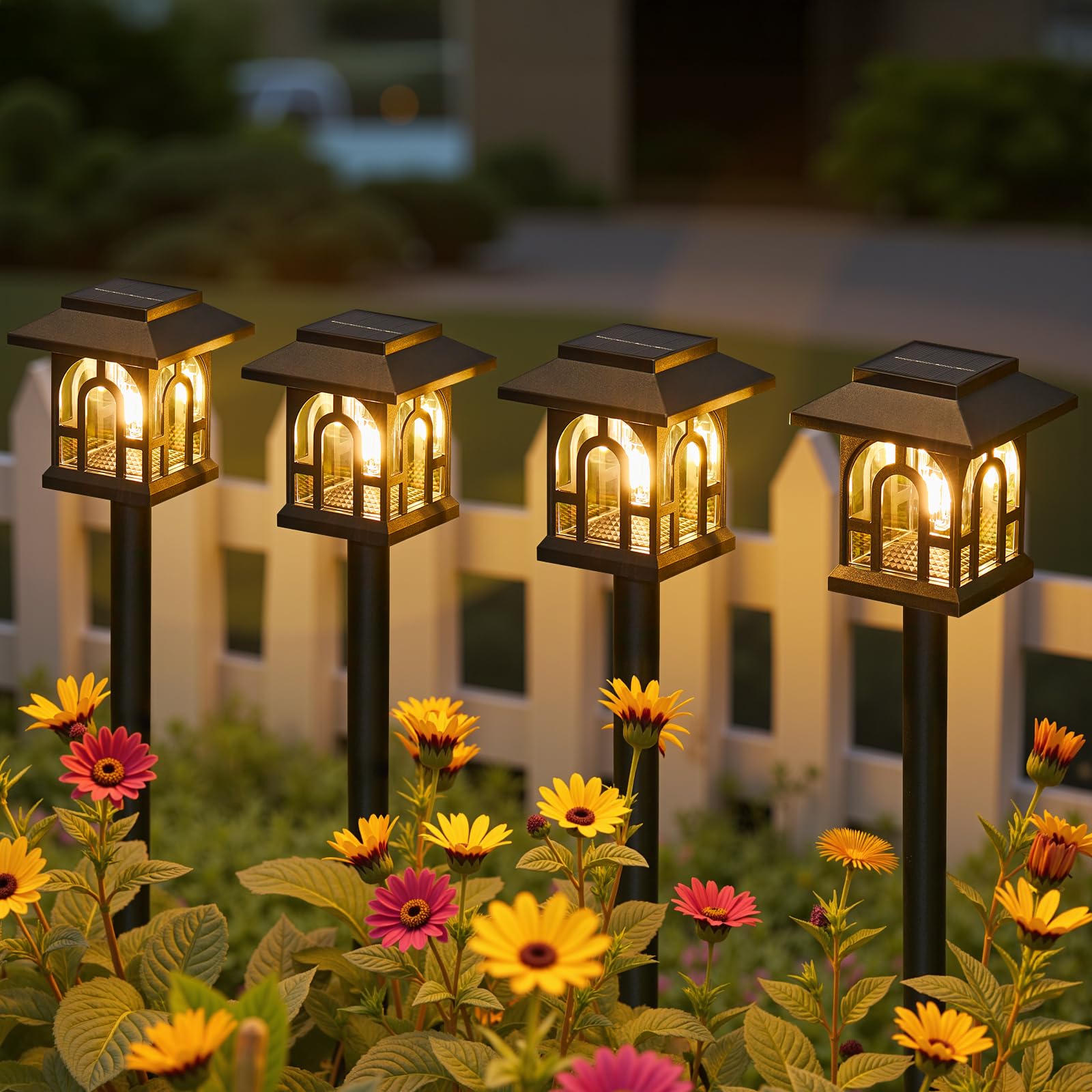 4x Solarlampen Für Außen Garten | Warmweiß, IP65 Wasserdicht | Mit Erdspieß & Verstellbarer Höhe