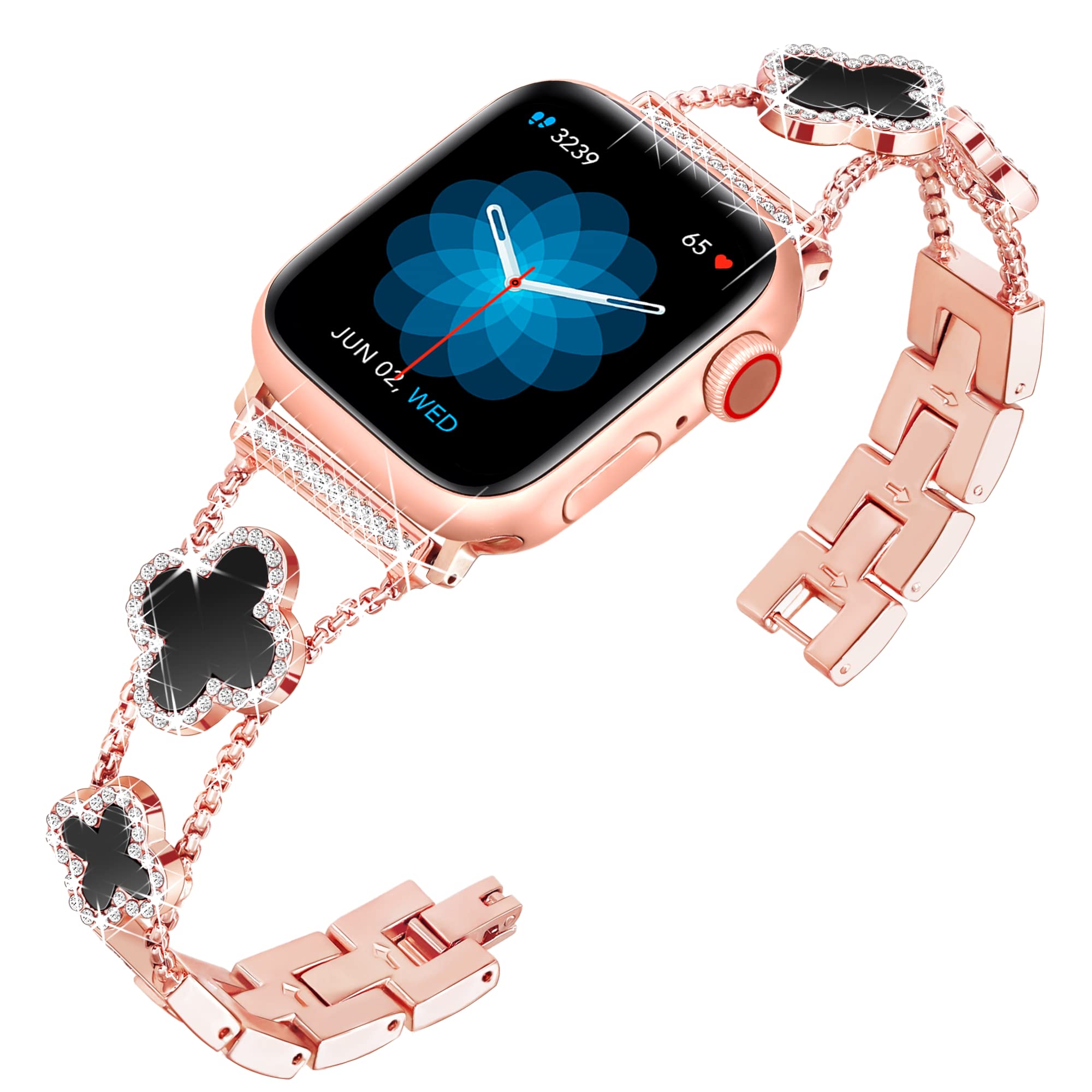 VamyzjiCompatible with Apple Watch Strap 49mm 46mm 45mm 44mm 42mm(Series 3 2 1) Bling Four-leaf Jewelry Metal Dressy iWatch Strap for Apple Watch Ultra 2 1, Serie 10 9 8 7 6 5 4 3 2 1 SE for Women
