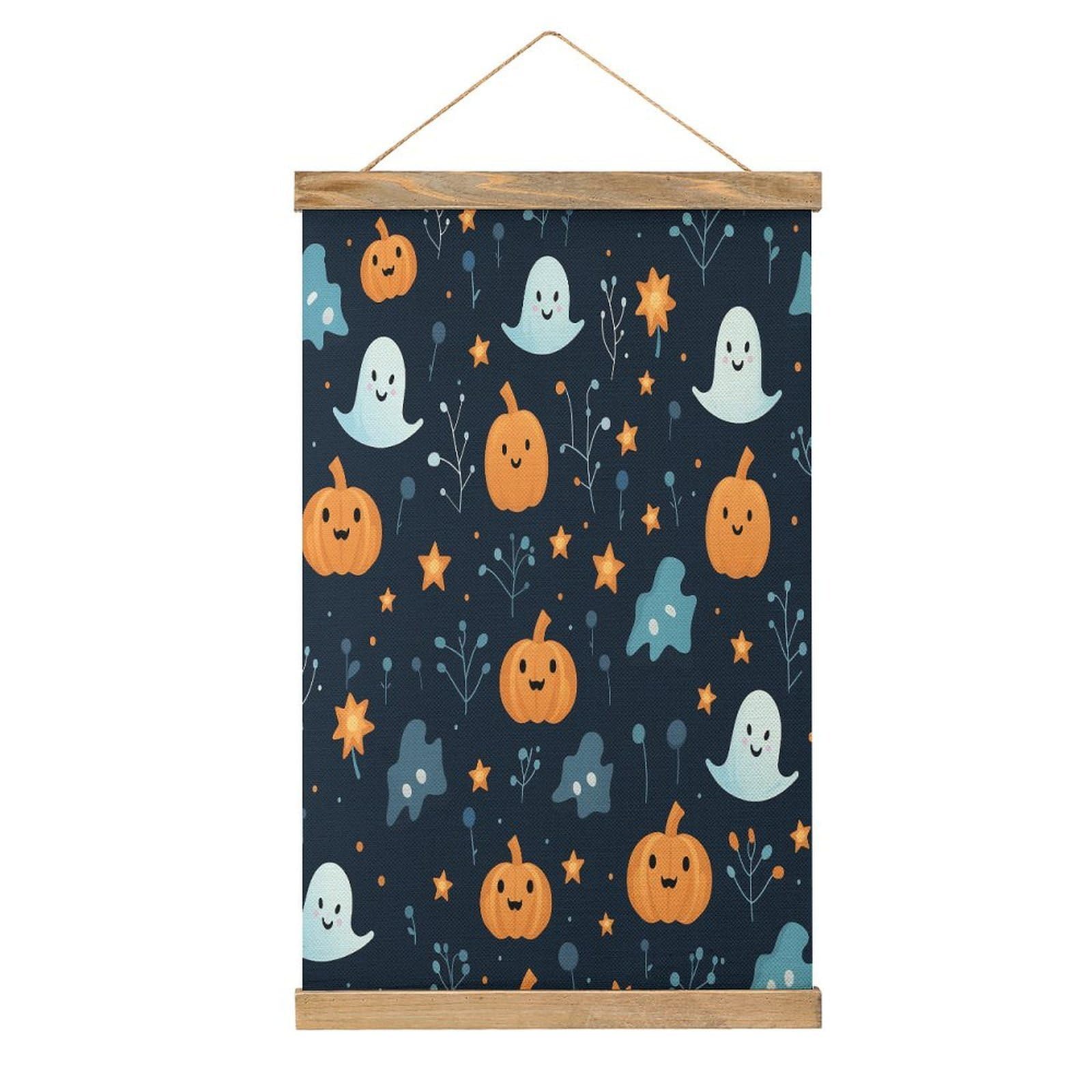 FekiLoot Ghosts And Pumpkins Wall Art Poster Hanger Frame Linen Wall Art Decor Vintage Hanging Poster Hanging Wall Decor Rustic Retro Wall Art Print for Living Room Decor 20.4 X 13.1Inches