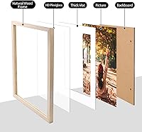 Vista 3 de KINLINK Marco de Fotos 11x14 Natural, Marco de Madera Maciza 11x14 con Plexiglás Acrílico para Fotos 5x7/8x10 Con Paspartú, Exhibición de Mesa