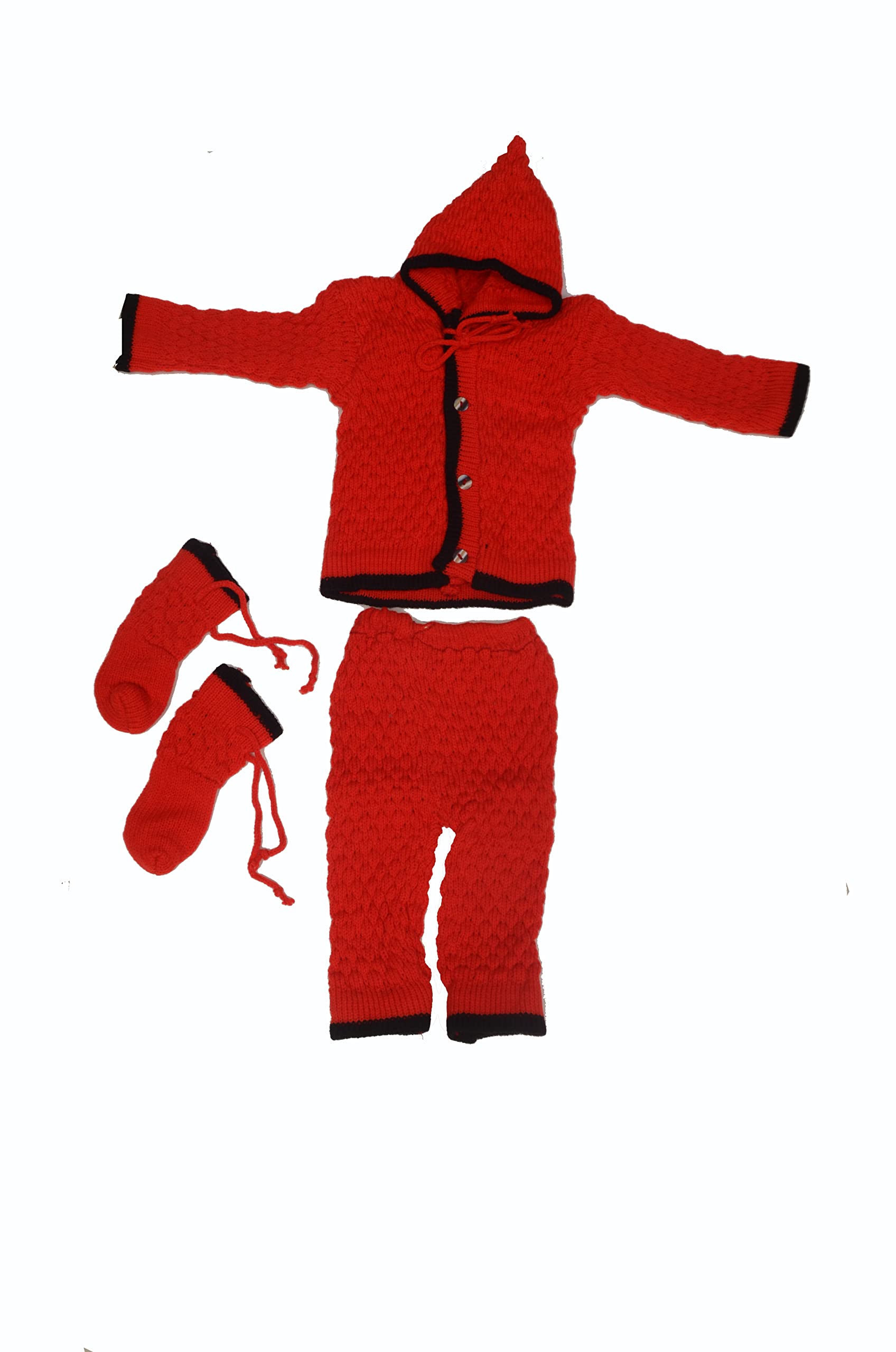 Alex Unisex New Born Baby Woolen Hoodie with Pyjami and Pair of Booties (3 to 9 Months)