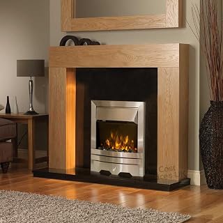 Electric Oak Timber Surround Black Silver Flame Fire Freestanding Wall LED Fireplace Suite 48"