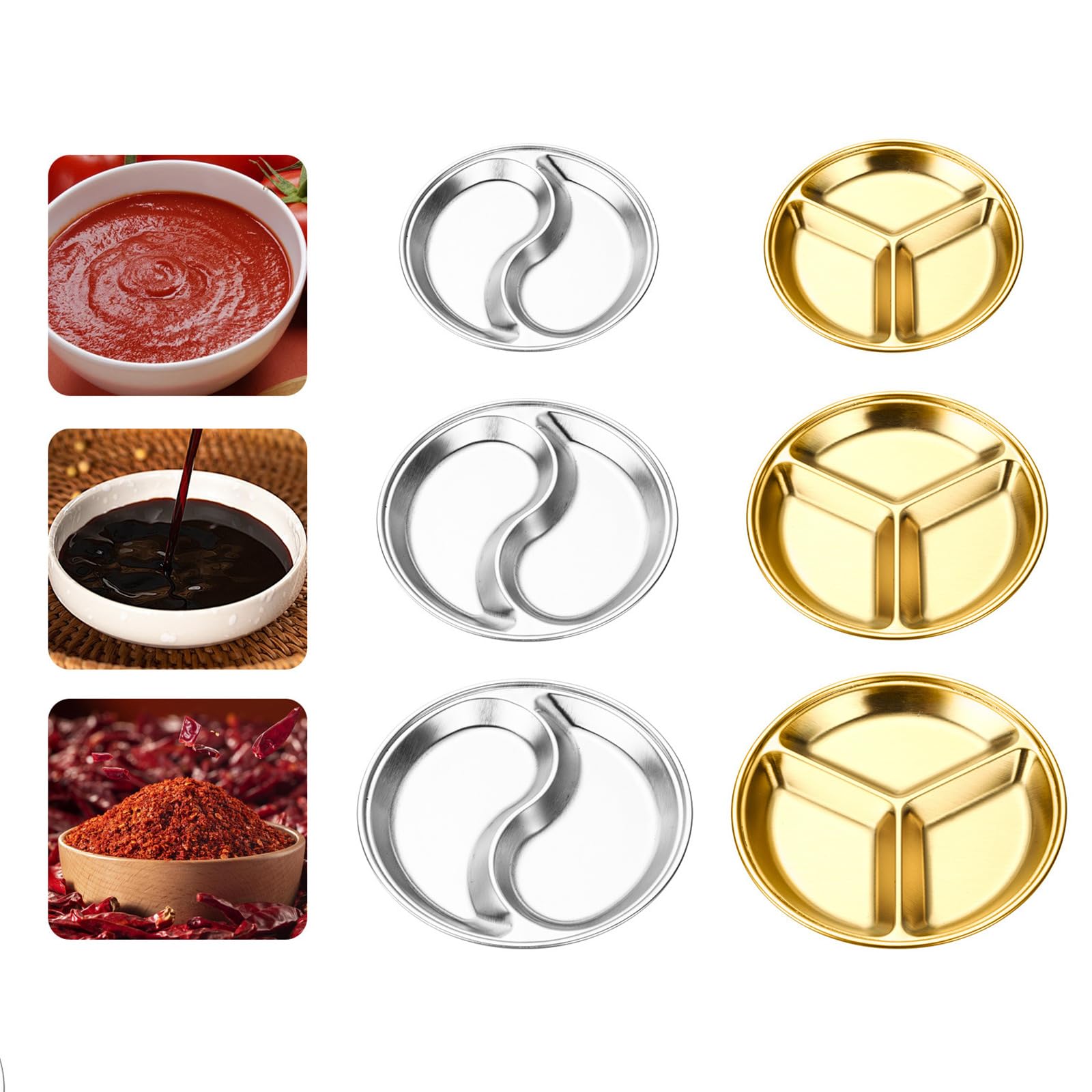 6 Pezzi 304 Contenitori per Condimenti in Acciaio Inox, Contenitori per Condimenti Piccoli, Ciotole per Salse Riutilizzabili per Insalata per Pranzo, Spuntini, Antipasti, Sushi