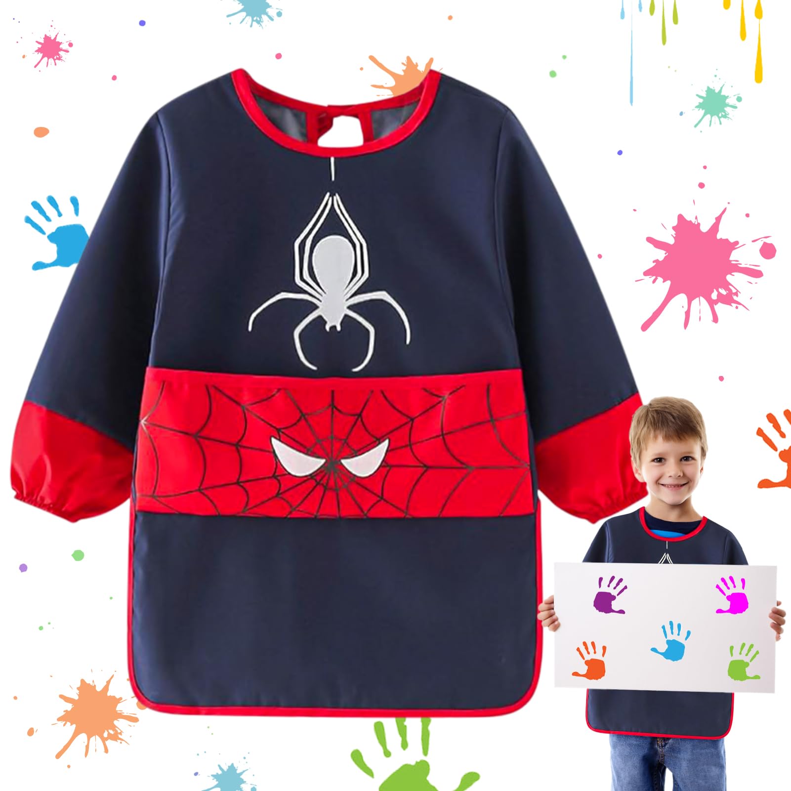 Tablier Peinture Enfant Imperméable Blouse 3-7 Ans avec Poches Manches Longues pour Activités Scolaires Dessin Cuisine