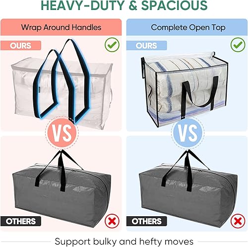 Vista 3 de BALEINE Bolsas de mudanza de 25 galones con asas reforzadas, bolsa de almacenamiento resistente debajo de la cama para cajas de mudanza, ropa
