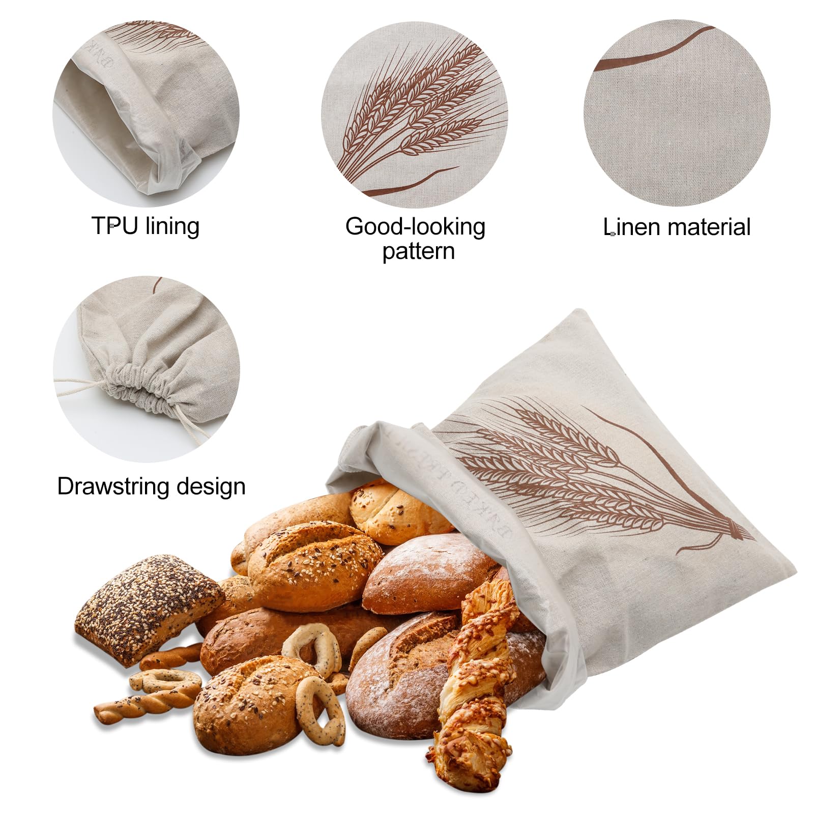 Sacchetti Per Pane In Lino Con Fodera 2 Pezzi - Mantengono Il Pane Fresco Più A Lungo - Foto 14