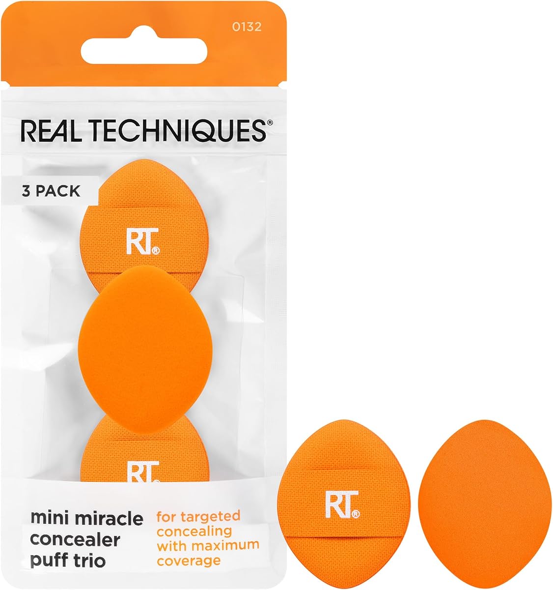 Real Techniques Mini Miracle Concealer Puff Trio, Puff de maquillaje, 3 unidades | Cobertura precisa con una esponja correctora para retoques, borlas de maquillaje, banda para los dedos y uso en líquido y crema.