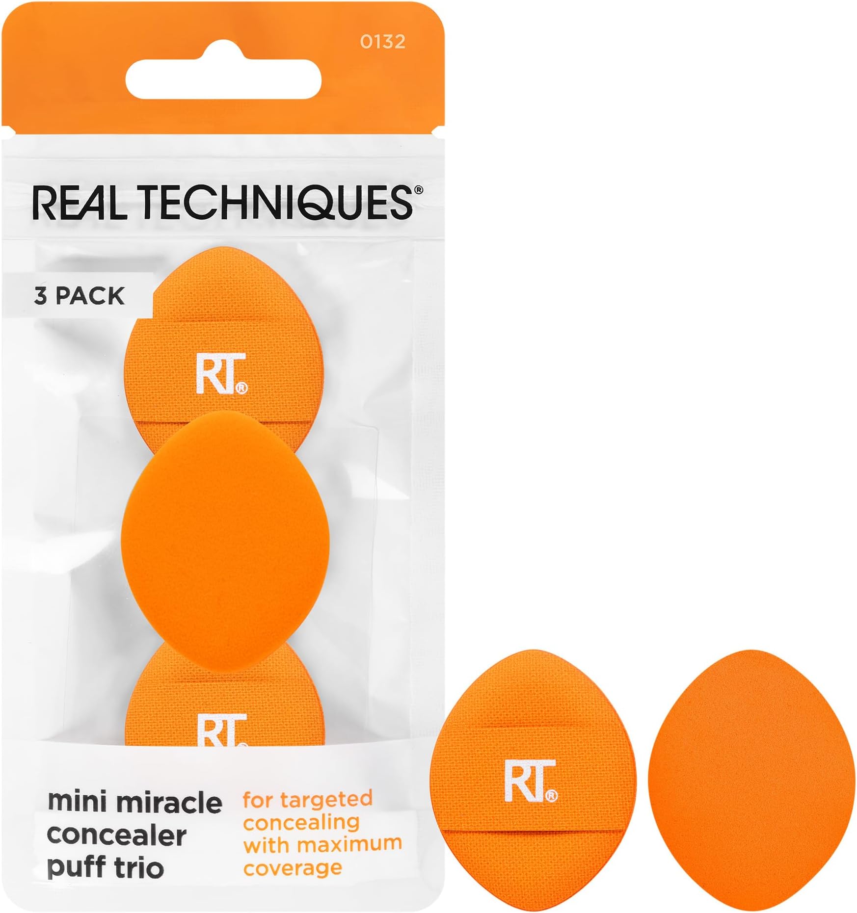 Real Techniques Mini Miracle Concealer Puff Trio, Small Makeup Puff For Liquid and Cream Foundation and Concealer, Targeted Concealing, Travel Friendly and Reusable, Vegan and Cruelty Free, 3 Count