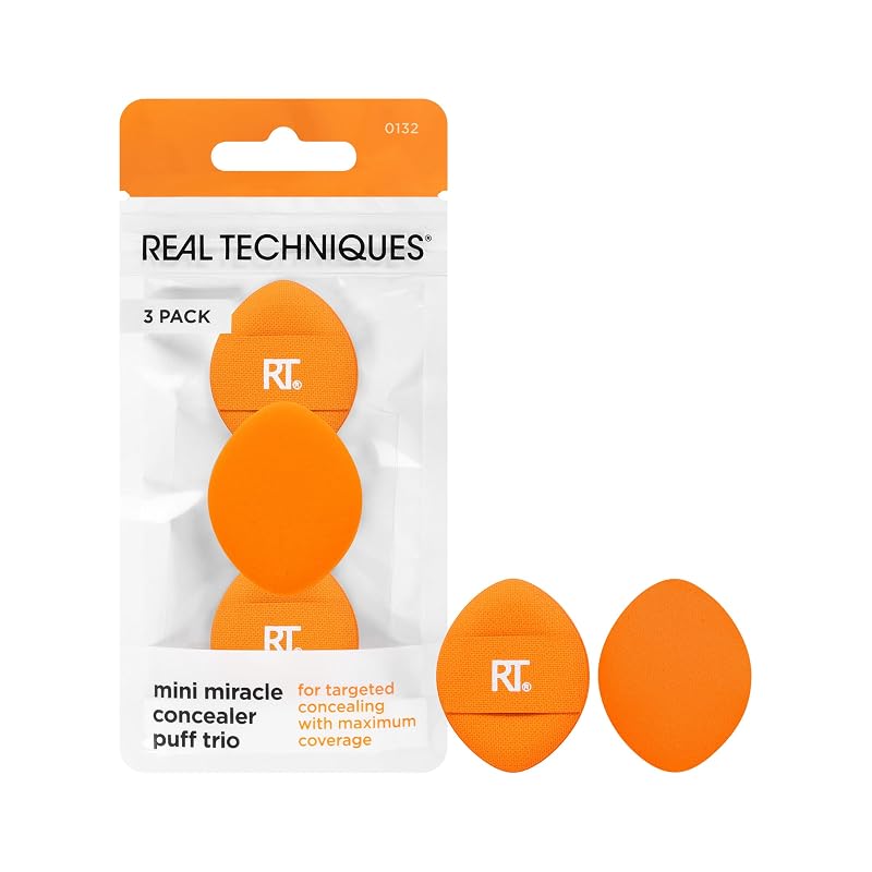 Real Techniques Mini Miracle Concealer Puff Trio, Esponjas para Maquiagem, Conjunto com 3