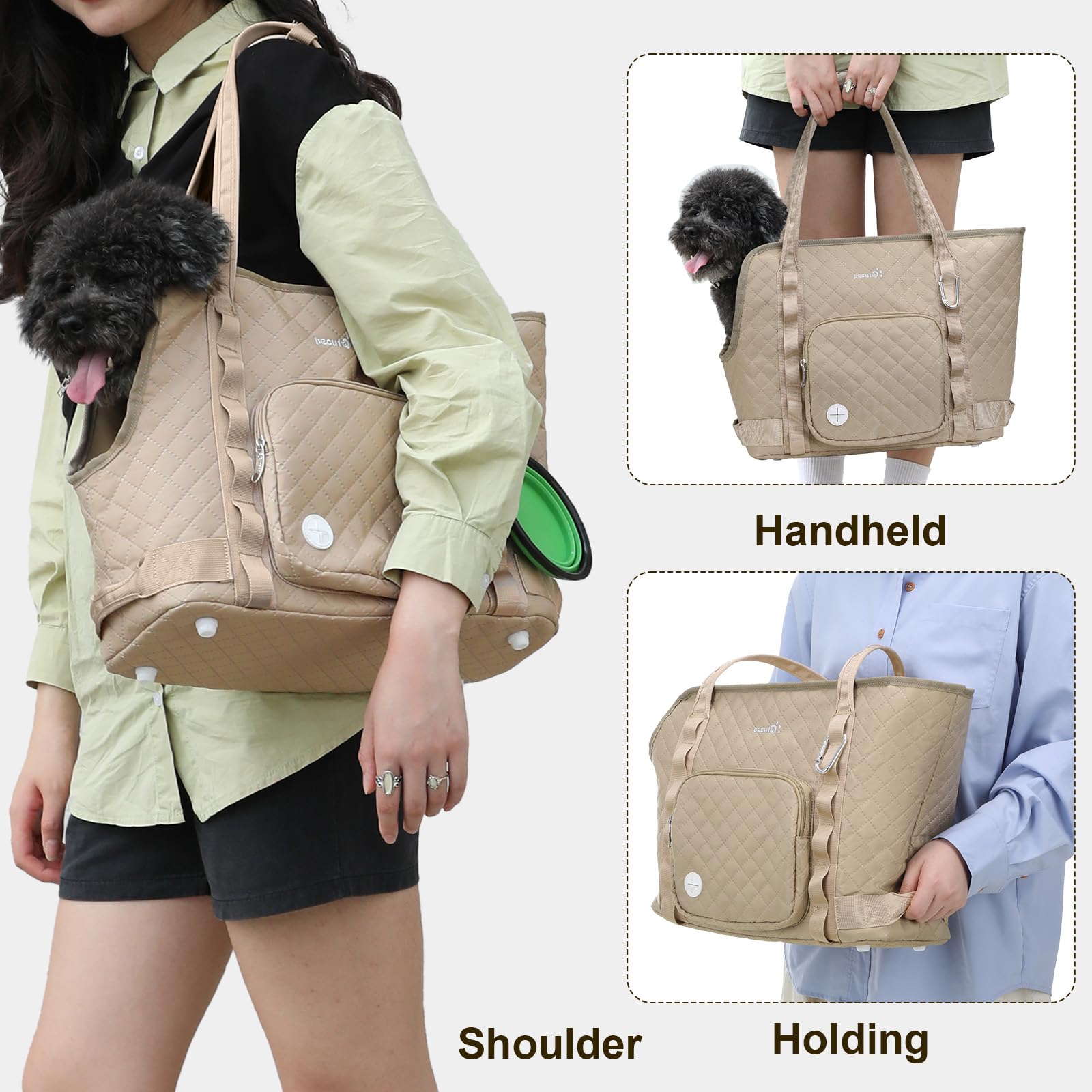 Pecute Trasportino per Cani, Trasportino per Animali Domestici Con Tasche per Cani di Piccola Taglia, Trasportino Leggero per Cani e Cuccioli, Gita, Viaggio, Veterinario, Cachi