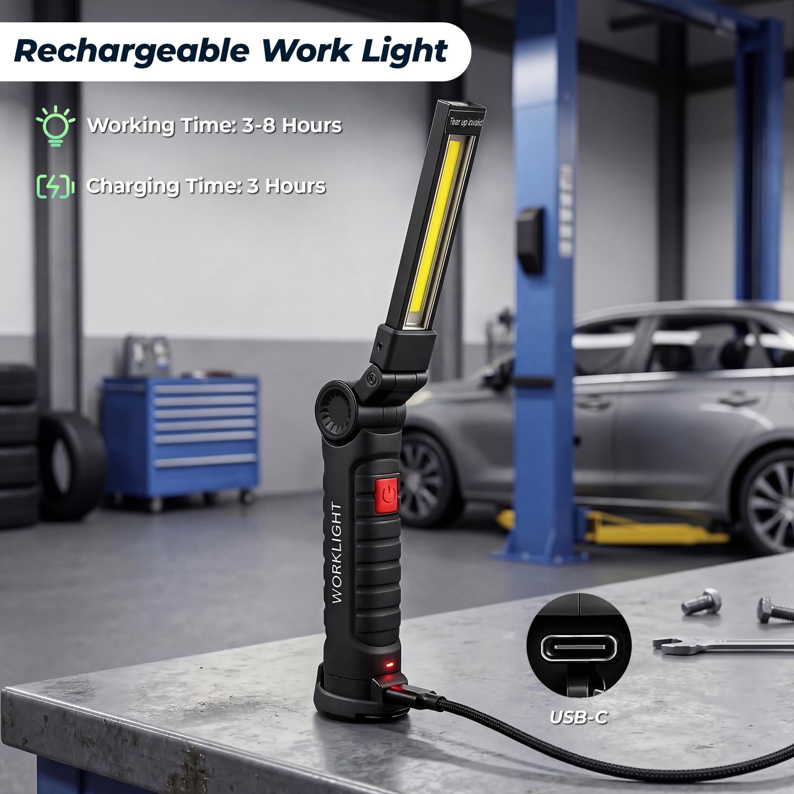 Lampada da officina a LED, 4 pezzi, regalo per uomini, lampada da lavoro meccanica, torcia elettrica, torcia ricaricabile da officina, con magnete e gancio per riparazione auto, attrezzi e campeggio