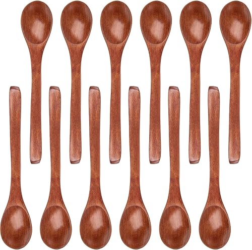 HAKSEN 12 cucharas de madera pequeñas, mini cucharas de sal de madera de 5 pulgadas, cuchara de sopa de madera, cuchara de servir para café, té,