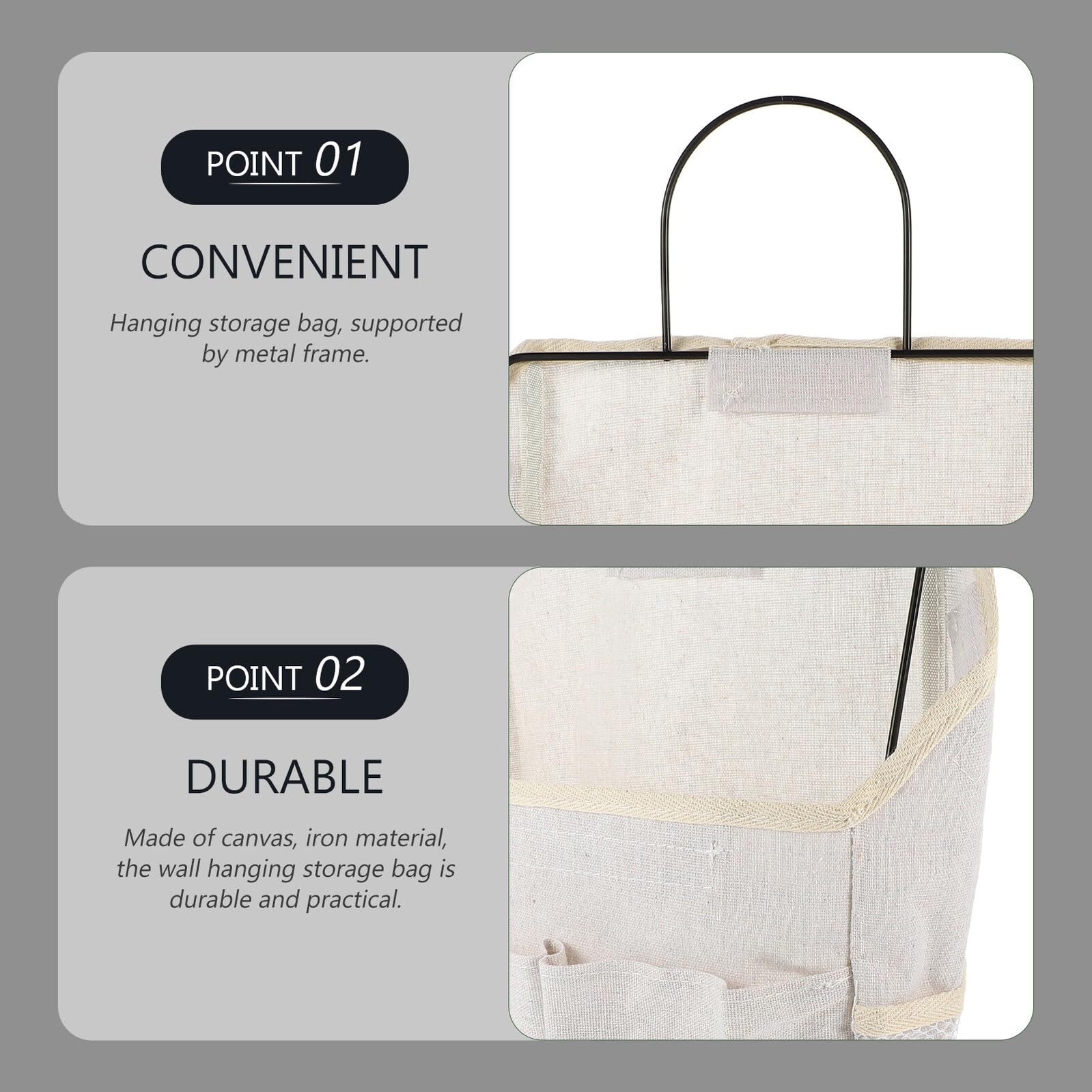 Organizador de Puerta de Armario 2piezas Beige de Lona Estructura de Hierro, Bolsa para Colgar Pared sin Taladro, Adecuado para Organizar Artículos del Hogar