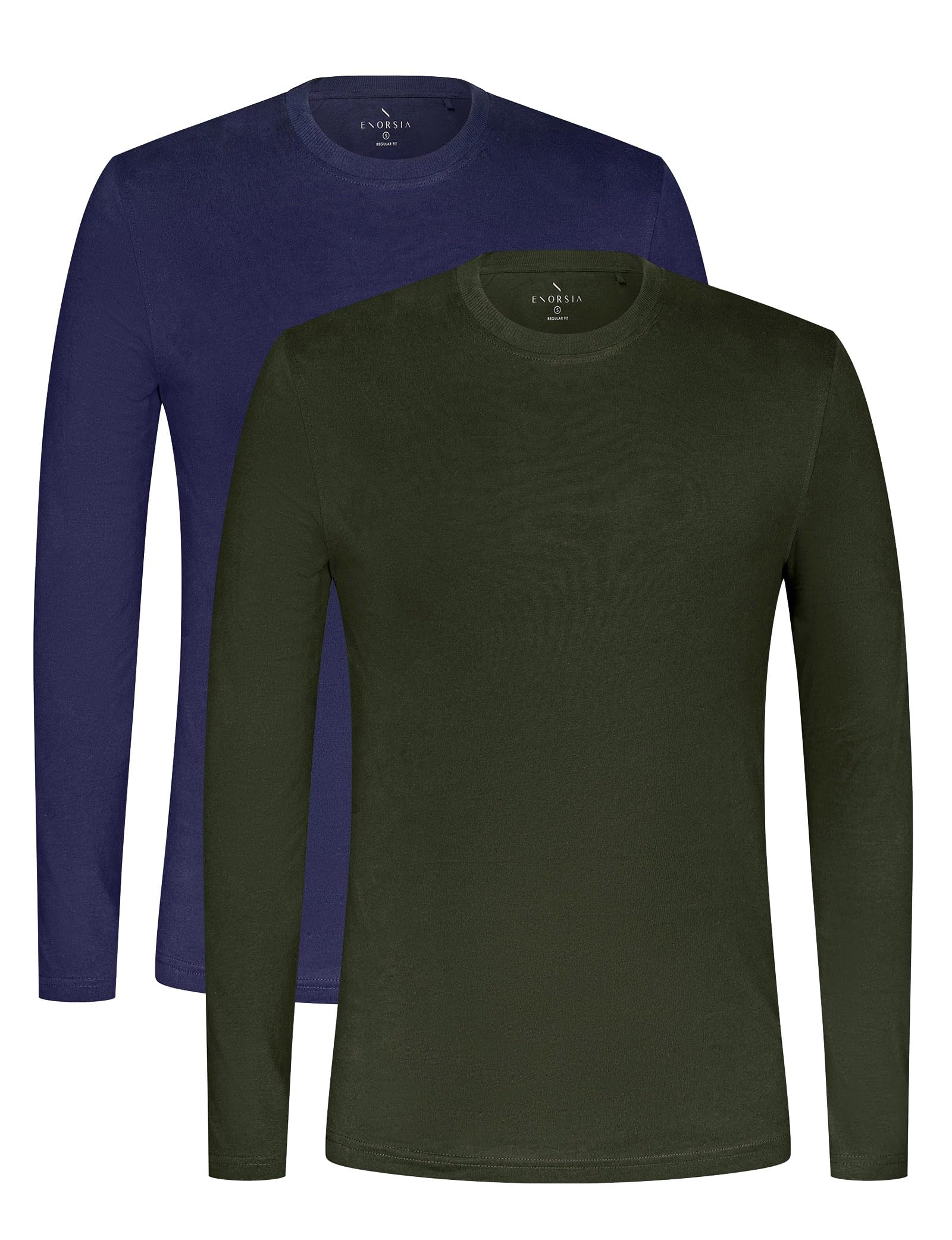 Enorsia 2 Pack Cotton Long Sleeve T-Shirt - Olive - XXL - Men's - Regular Fit - Ribbed Crew Neck