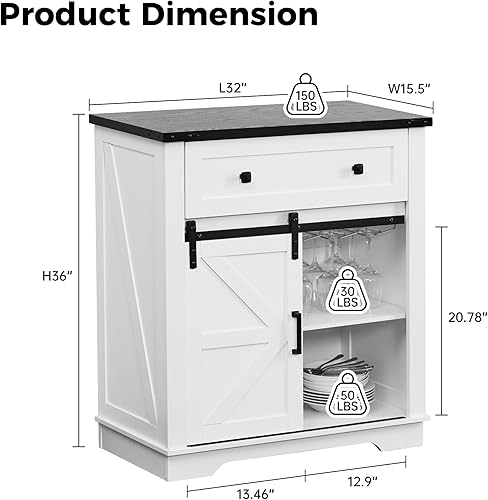 Miniatura 9 de Winlice Armario de barra de café de granja con cajón, estantes de almacenamiento ajustables, aparador de buffet moderno con puerta corrediza de