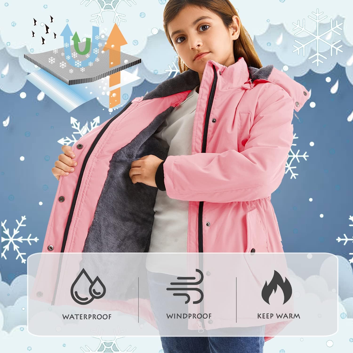 FARVALUE Girls' Long Winter Coats Warm Parka Lined Puffer Jacket Thicken Fleece Hooded Coat with Fur Collar for Girls - Image 4