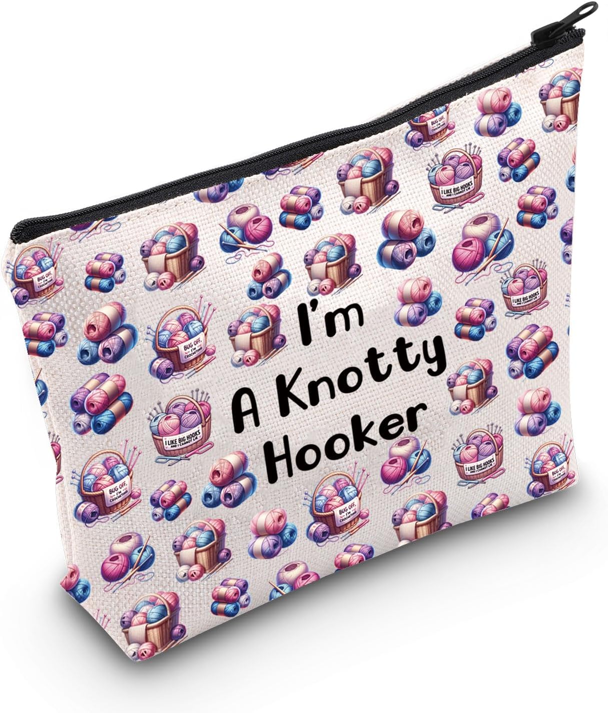 MNIGIU Yarn Crocheter Gift Funny Crochet Cosmetic Bag Crocheting Bag I'm A Knotty Hooker Knitter Gift (Knotty Hooker Bag)