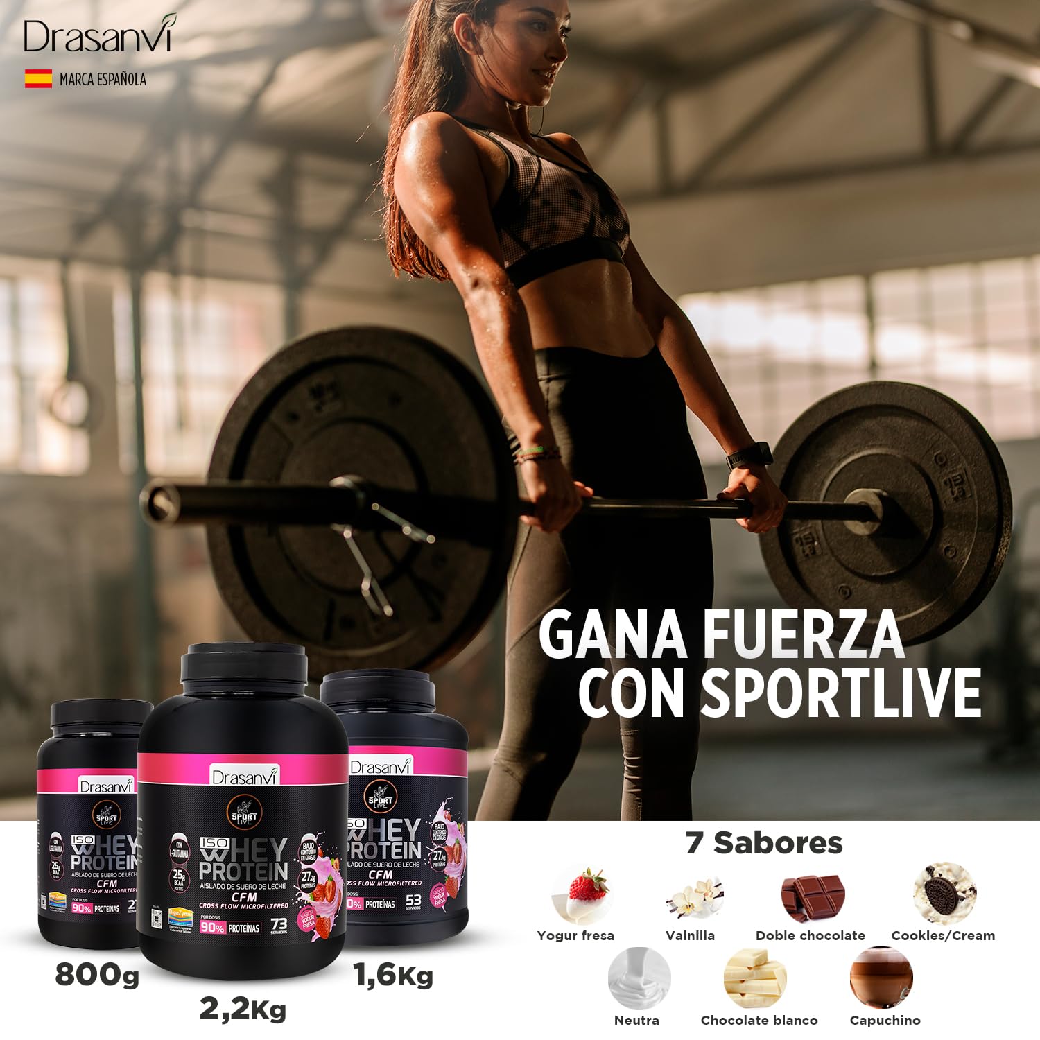 SPORT LIVE Whey protein isolate | Aislado de proteína en polvo | Proteinas whey isolada de suero de leche | Proteinas que ayudan a aumentar tu masa muscular |Yogur-Fresa | 2,2KG |Drasanvi