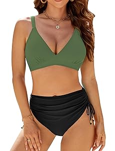 Edelqual Women High Waisted Bikini Sets Tummy Control Swimsuits Two Piece Bathing Suit 2025 Full Coverage Swimwear