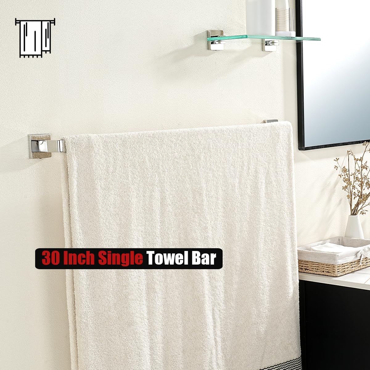 JQK Polished Towel Bar, Rounded Edges 32.36 Inch Towel Rack, 304 Stainless Steel Bathroom Wall Mount, Useable Length 30 Inch, TB250L30-CH