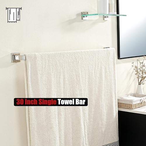 Miniatura 7 de JQK Toallero de baño cromado, 30 pulgadas, acero inoxidable 304 de grosor de 0.031 in, soporte para toallas de baño, soporte de pared cromado