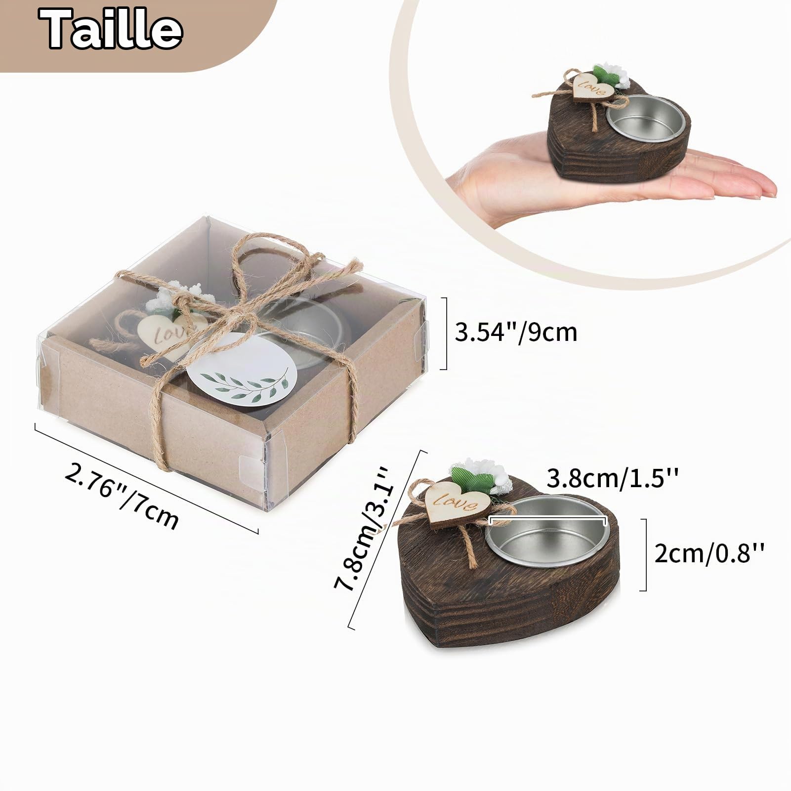 NUPTIO Porte-Bougies à Bois: 20 Pièces Souvenirs Mariage Cadeaux Fête Les Invités Cadeau Retour Douche Vrac Bougeoir à Réchaud Favoris Douche Bébé Décoration Table Baptême Personnalisée