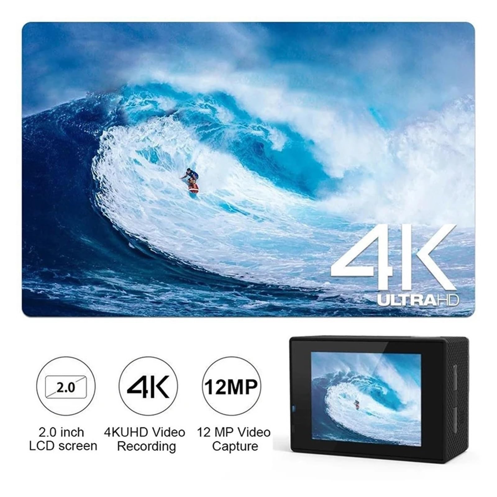 Action Camera Ultra HD 4K/30fps WiFi 2.0 pollici 170D Subacquea Casco impermeabile Videocamere for registrazione Sport Cam(Blue)