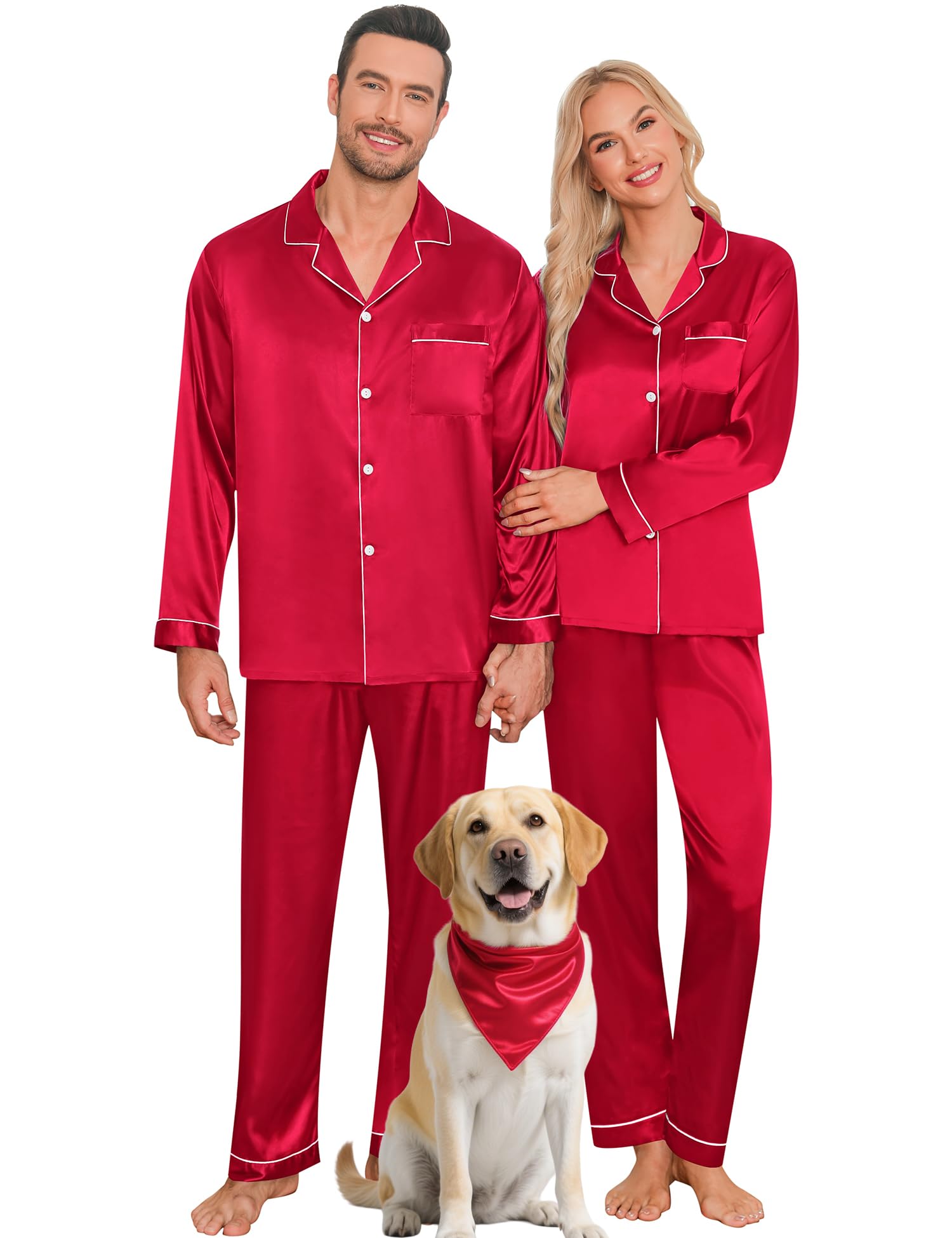 LecGee Pijama de satén de seda para mujer, de manga corta, ropa de dormir de dos piezas con botones