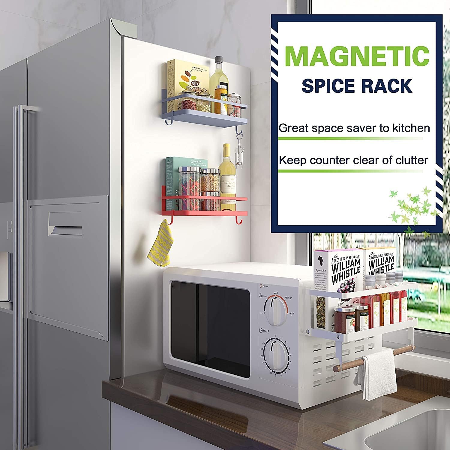 Magnetisches Gewürzregal, Organizer, Kühlschrank, Gewürzregal, Rot, 2 Stück mit Haken